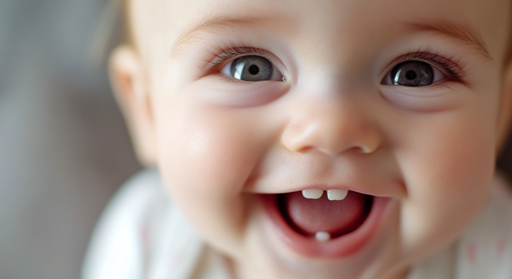 baby with first tooth